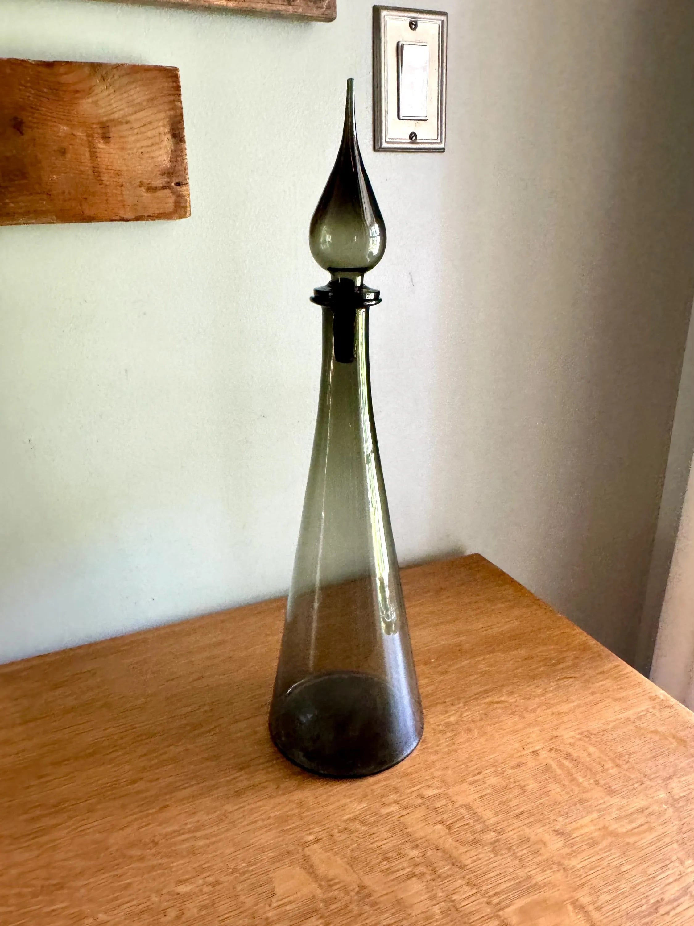 Large Charcoal Smoked Empoli Glass Bottle | Smoked Italian Glass Decanter | 19" Genie Bottle Smoked Gray | Bohemian Style Bottle| Boho Decor