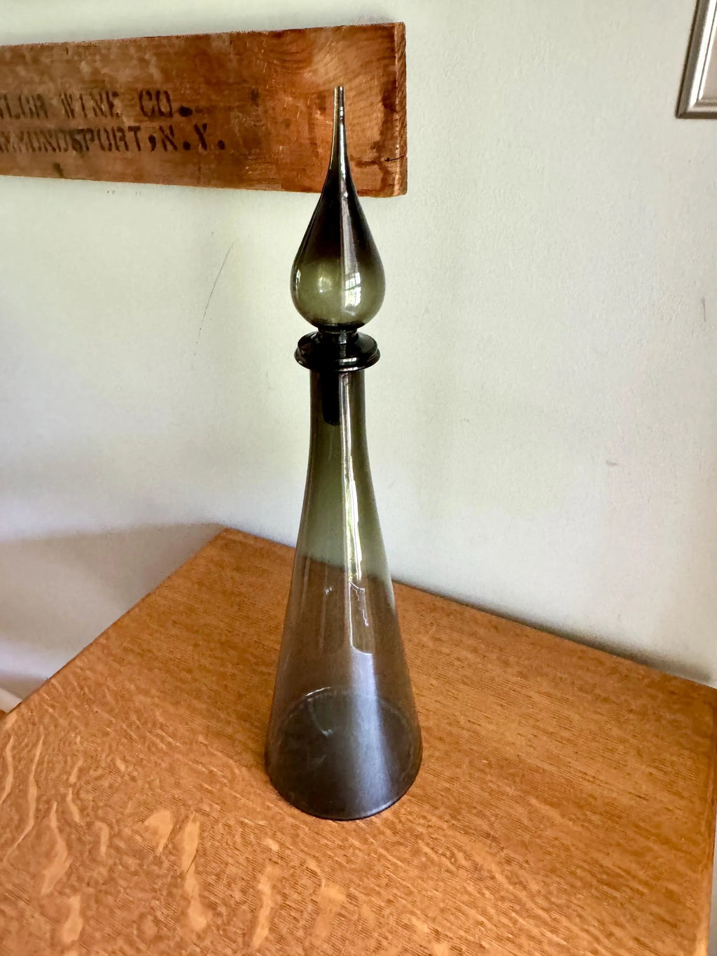 Large Charcoal Smoked Empoli Glass Bottle | Smoked Italian Glass Decanter | 19" Genie Bottle Smoked Gray | Bohemian Style Bottle| Boho Decor