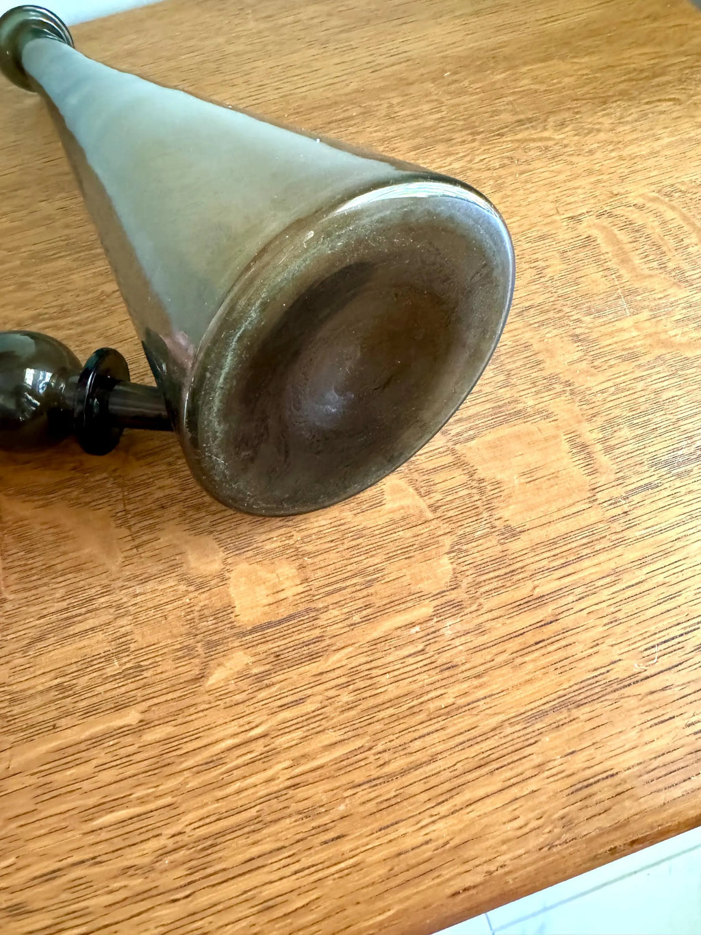 Large Charcoal Smoked Empoli Glass Bottle | Smoked Italian Glass Decanter | 19" Genie Bottle Smoked Gray | Bohemian Style Bottle| Boho Decor