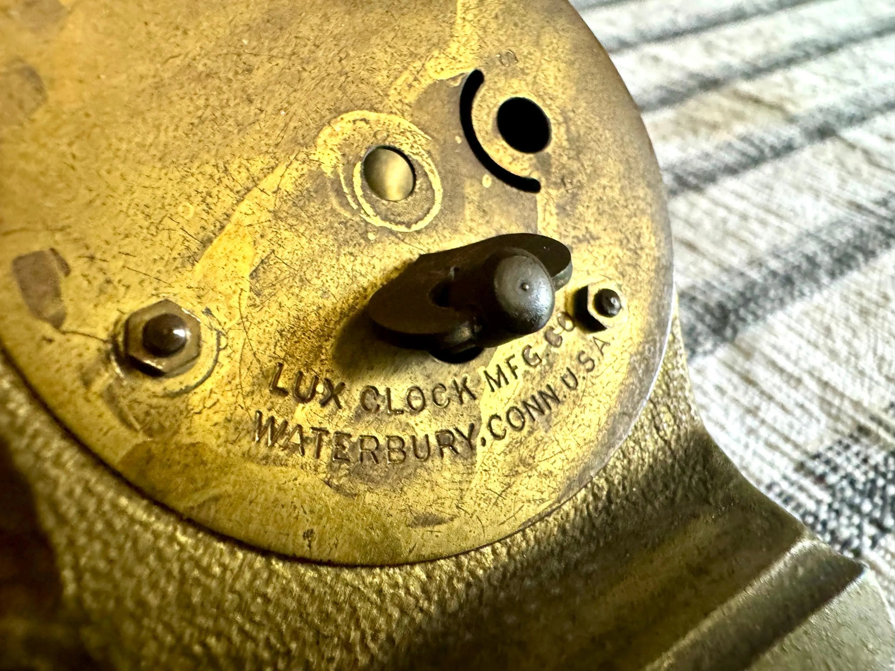 Vtg Lux Clock MFG. Co. Travel Clock | Gold Gilded Golf Wind Up Clock | Ornate Small Golfer Clock | Small Gold Golfer Clock