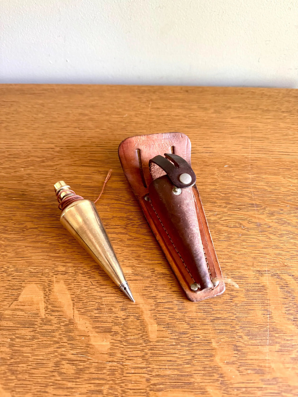 Vtg Brass Plumb Bob With Steel Tip | General Hardware No. 800 Plumb Bob | 16 oz. Brass Plumb Bob With Leather Belt Case