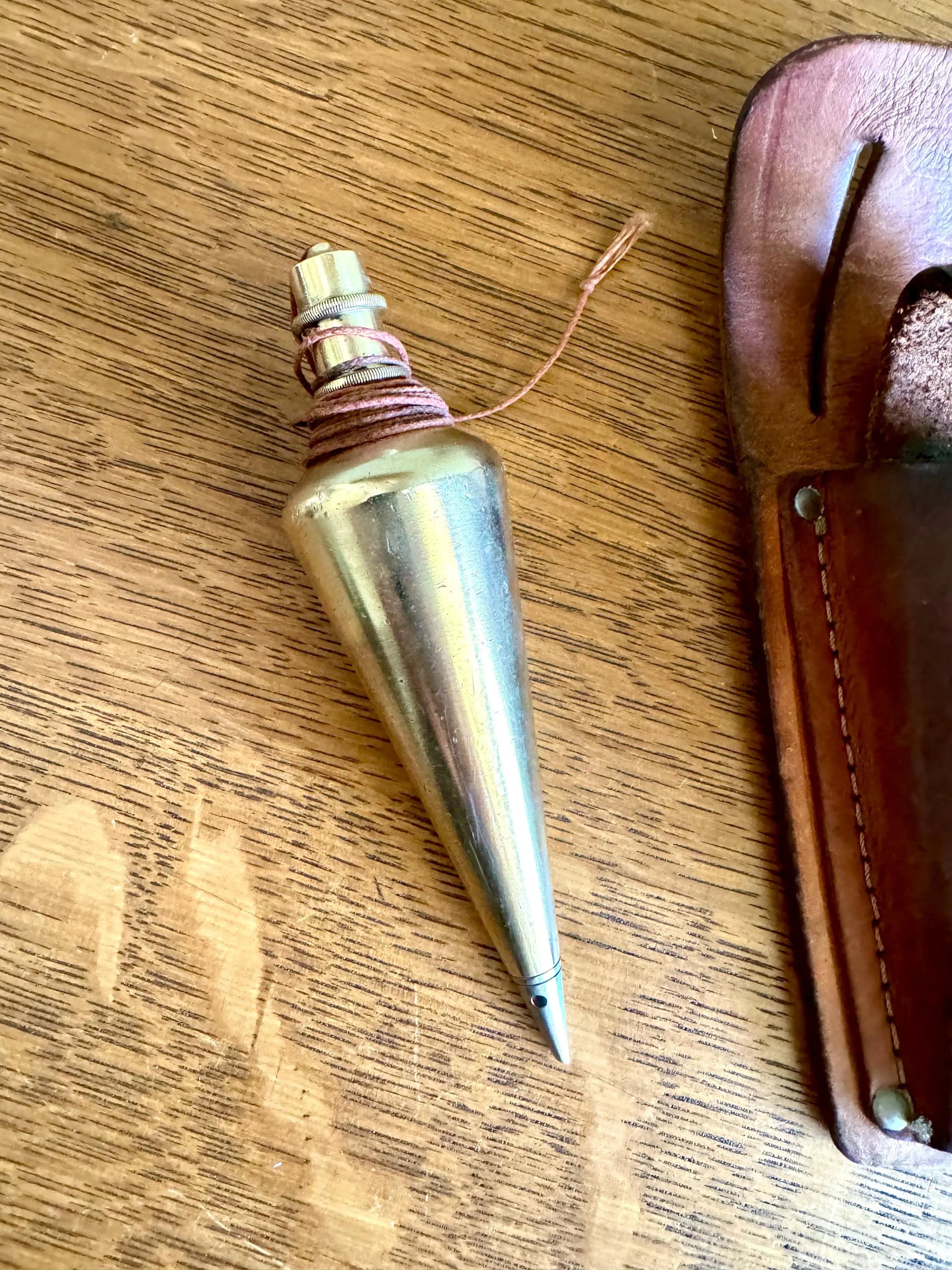 Vtg Brass Plumb Bob With Steel Tip | General Hardware No. 800 Plumb Bob | 16 oz. Brass Plumb Bob With Leather Belt Case