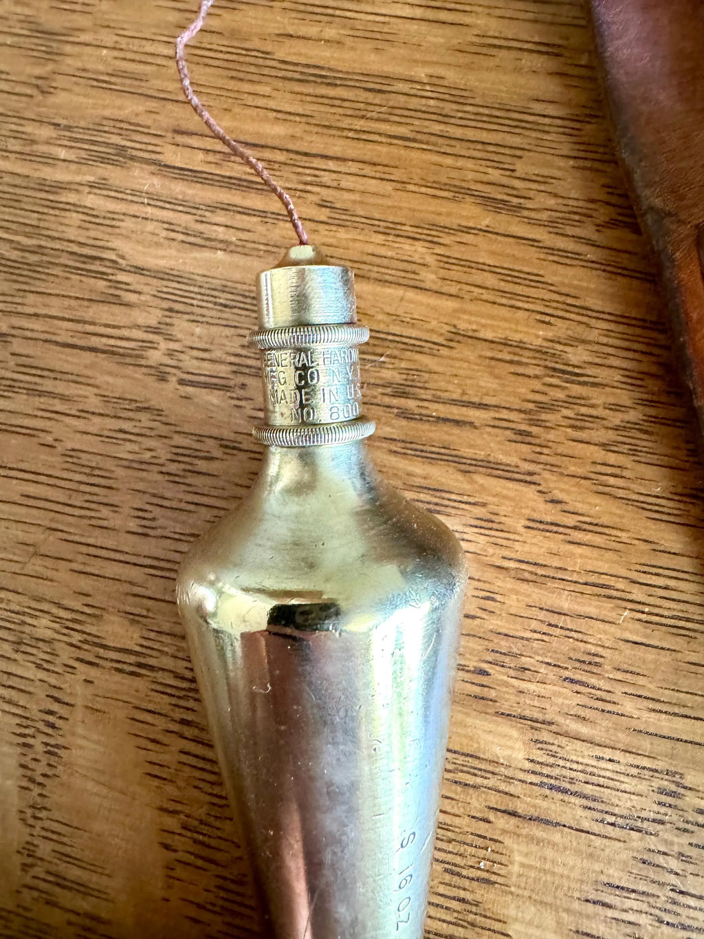 Vtg Brass Plumb Bob With Steel Tip | General Hardware No. 800 Plumb Bob | 16 oz. Brass Plumb Bob With Leather Belt Case