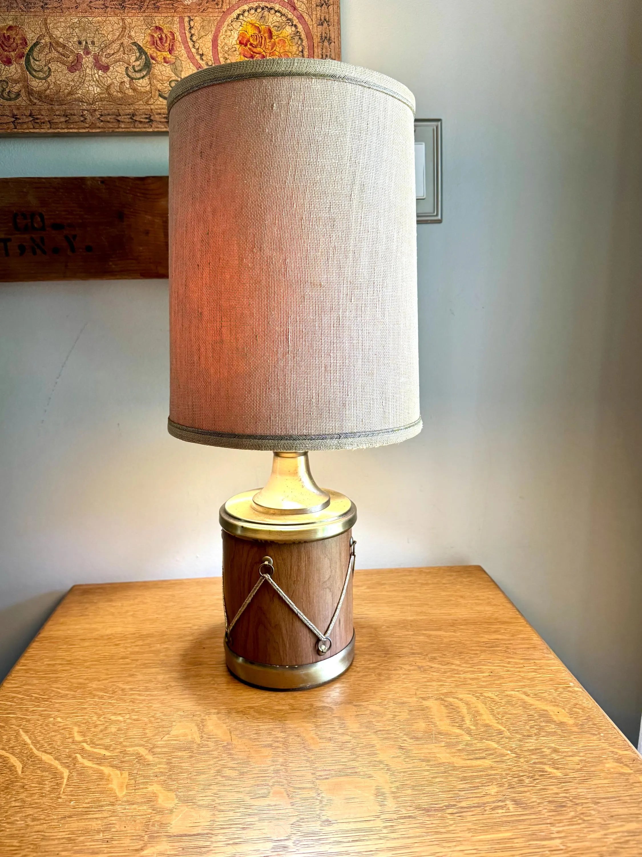 Vtg Drum Style Desk Lamp | Brass Federal Drum Style Lamp | Musical Drum Style Lamp | Small Drum Table Lamp