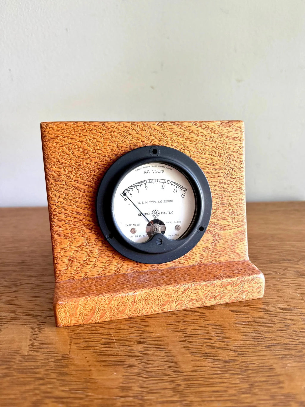 Vtg General Electric A.C. Volt Meter | A.C. Analog Volt Meter | Vtg GE AO-22 Volt Gauge in Wood Frame