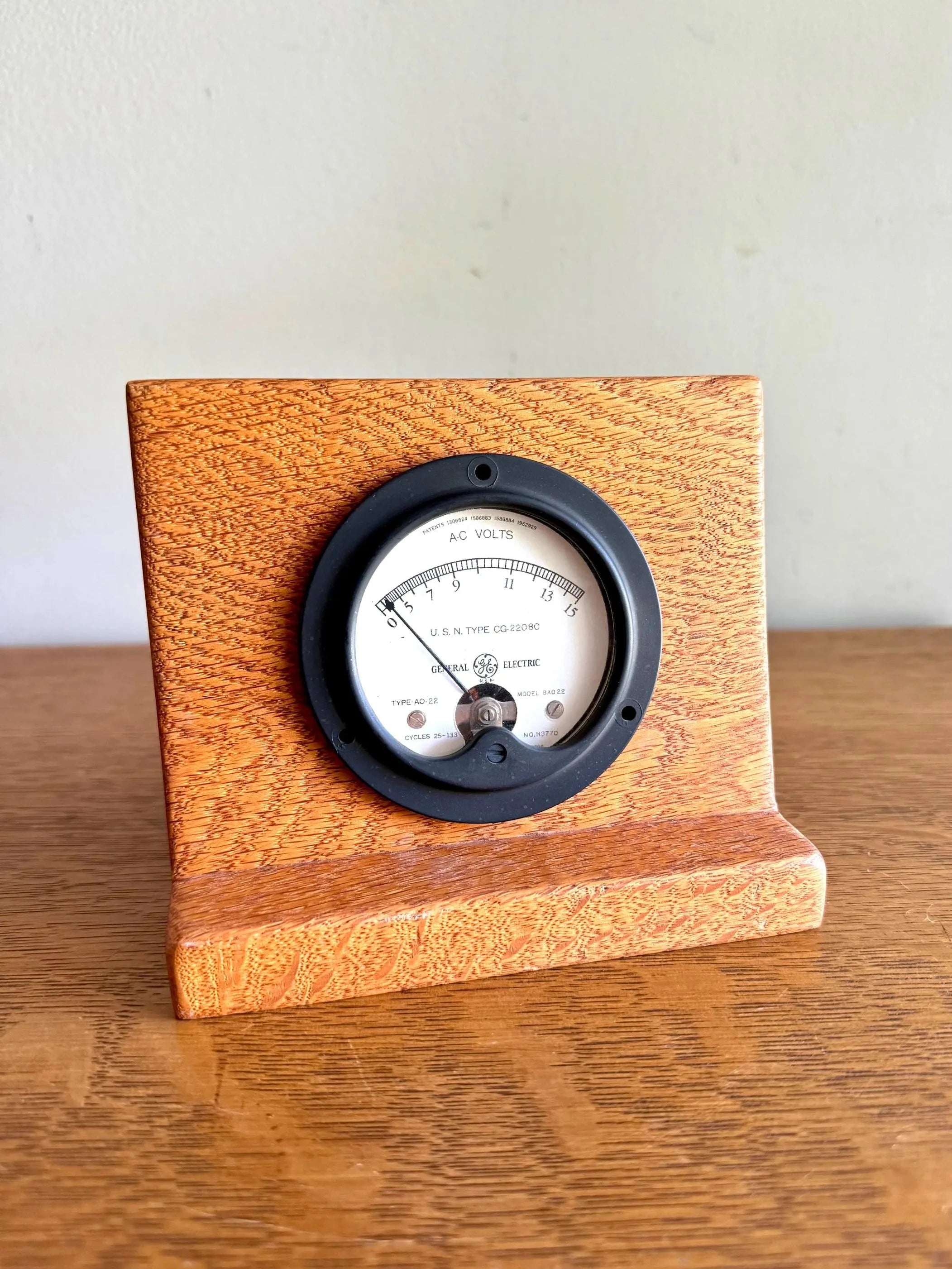 Vtg General Electric A.C. Volt Meter | A.C. Analog Volt Meter | Vtg GE AO-22 Volt Gauge in Wood Frame